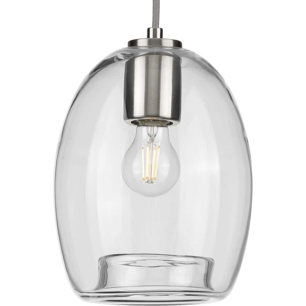 Caisson Collection Brushed Nickel One-Light Mini-Pendant - 14.200" x 9.500" x 9.500"