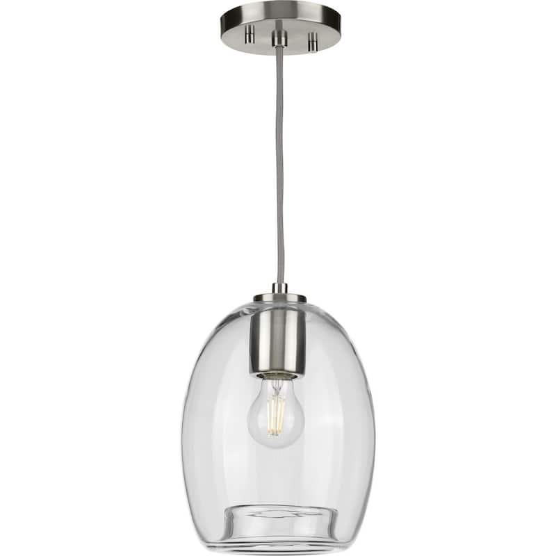 Caisson Collection Brushed Nickel One-Light Mini-Pendant - 14.200" x 9.500" x 9.500"