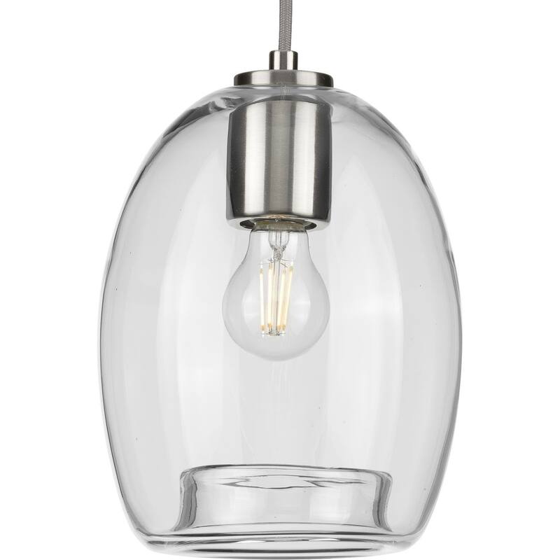 Caisson Collection Brushed Nickel One-Light Mini-Pendant - 14.200" x 9.500" x 9.500"