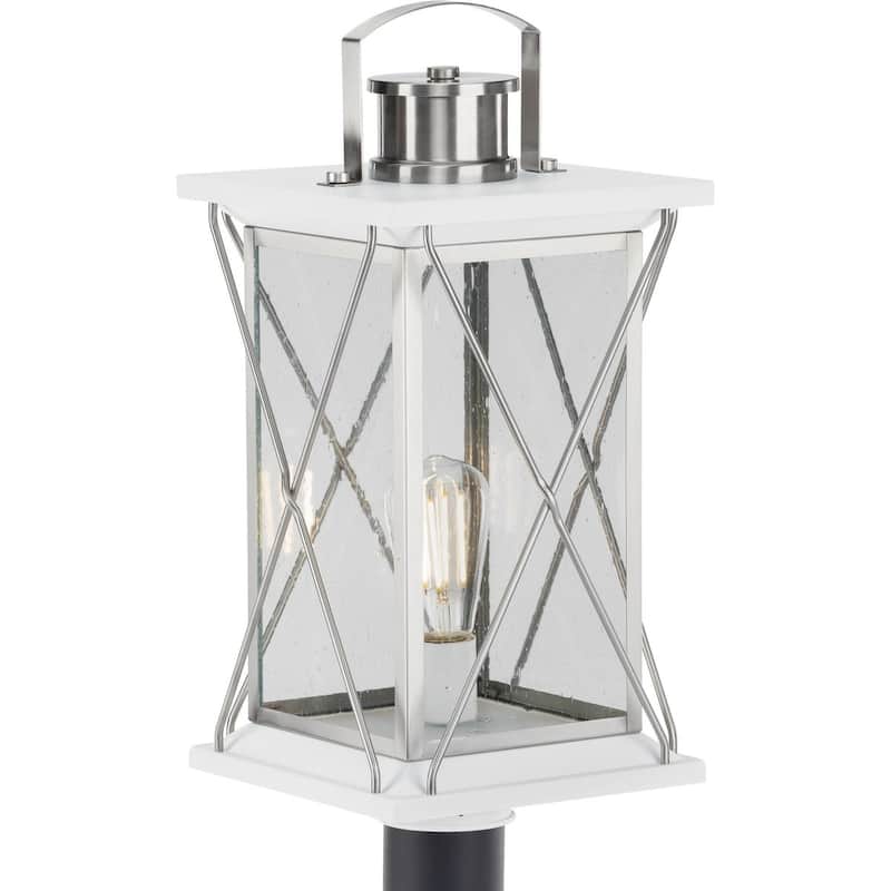 Barlowe Collection Stainless Steel One-Light Post Lantern - 19.750" x 12.500" x 12.500" - 19.750" x 12.500" x 12.500"