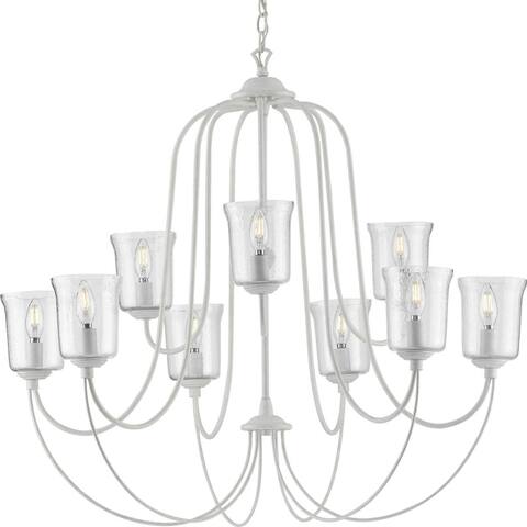 Bowman Collection 9-Light Cottage White Clear Chiseled Glass Coastal Chandelier Light - 27.560" x 37.000" x 9.050"
