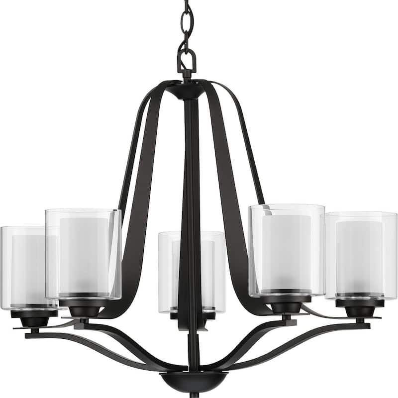 Kene Collection 5-Light Graphite Clear Glass Craftsman Chandelier Light - 12.990" x 37.000" x 31.890" - Black