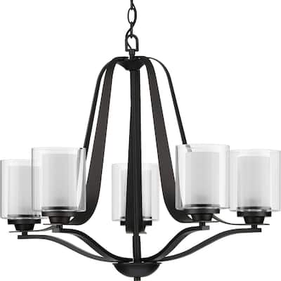 Kene Collection 5-Light Graphite Clear Glass Craftsman Chandelier Light - 12.990" x 37.000" x 31.890"