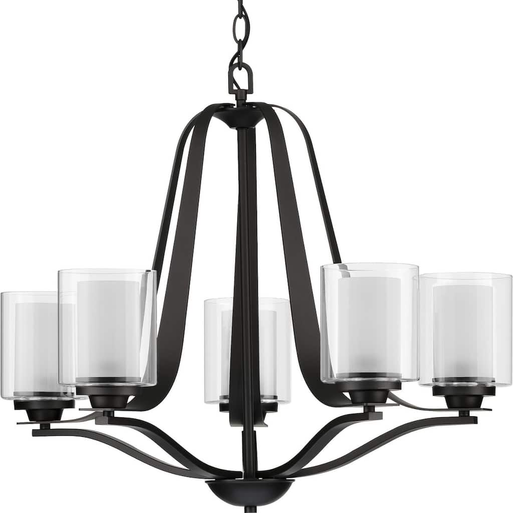 Kene Collection 5-Light Graphite Clear Glass Craftsman Chandelier Light - 12.990" x 37.000" x 31.890"