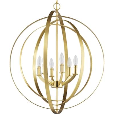 Equinox Collection Satin Brass Six-Light Sphere Pendant - 32.090" x 30.120" x 12.200"