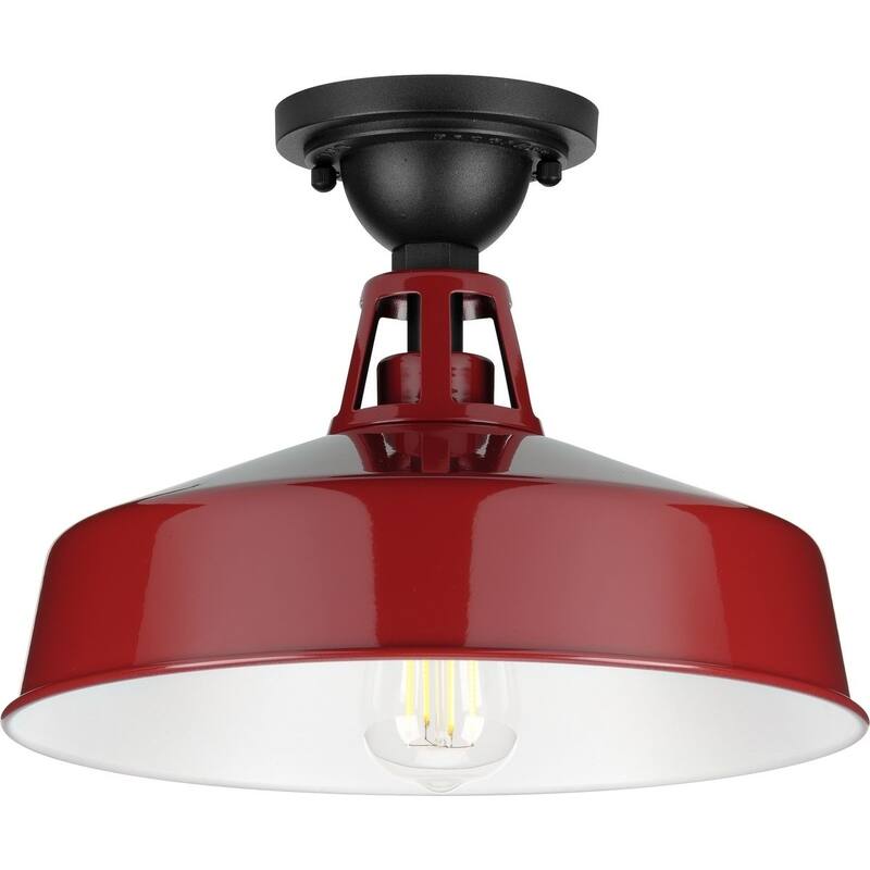 Cedar Springs Collection Red One-Light Semi-Flush Mount - 12.870" x 15.600" x 15.600"