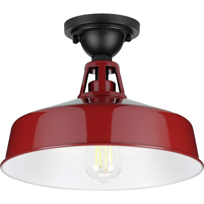 Cedar Springs Collection Red One-Light Semi-Flush Mount - 12.870" x 15.600" x 15.600" - 12.870" x 15.600" x 15.600"