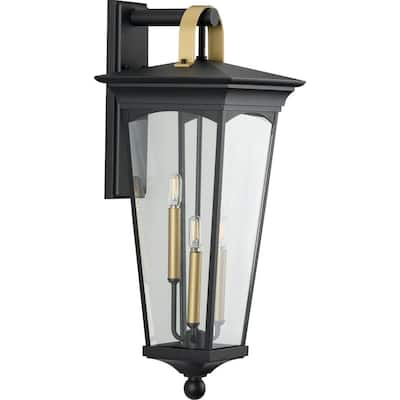 Chatsworth 3-Light Black Traditional Outdoor Wall Lantern Light - 31.300" x 15.550" x 14.570"