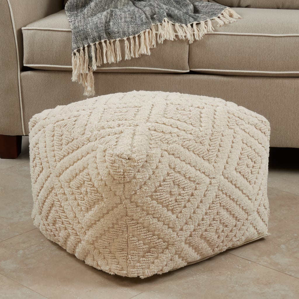 Cotton Floor Pouf With Handloom Design