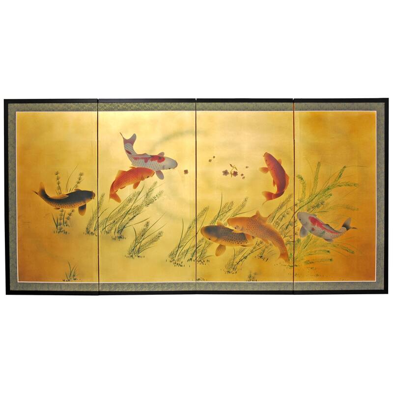 Handmade Gold Leaf Seven Lucky Fish Silk Screen (China)