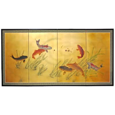 Handmade Gold Leaf Seven Lucky Fish Silk Screen (China)