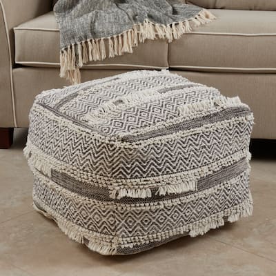 Cotton Floor Pouf With Textured Handwoven Design