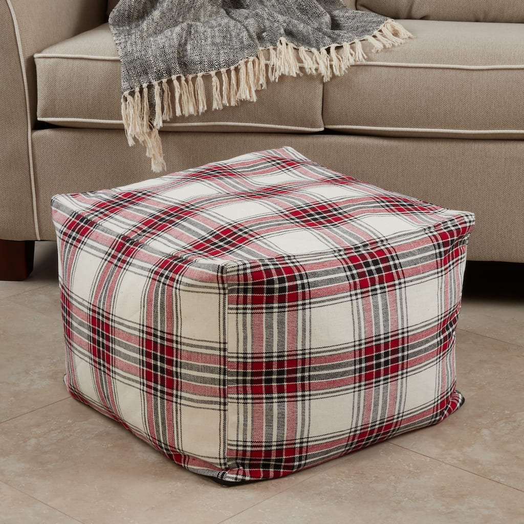 Floor Pouf With Multi-color Plaid Design