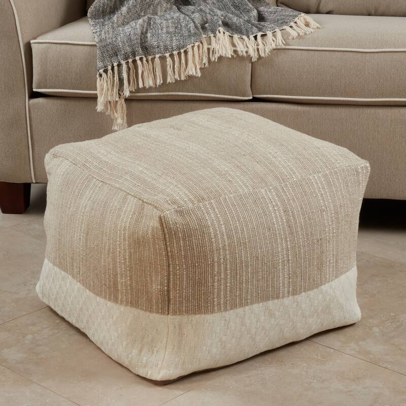Cotton Floor Pouf With Two-Tone Design