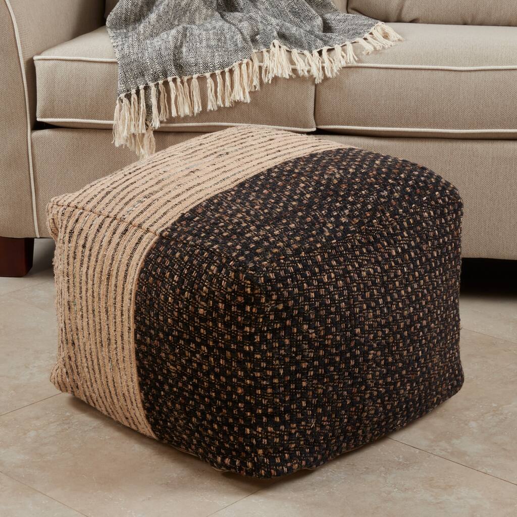 Cotton Floor Pouf With Two-Tone Design