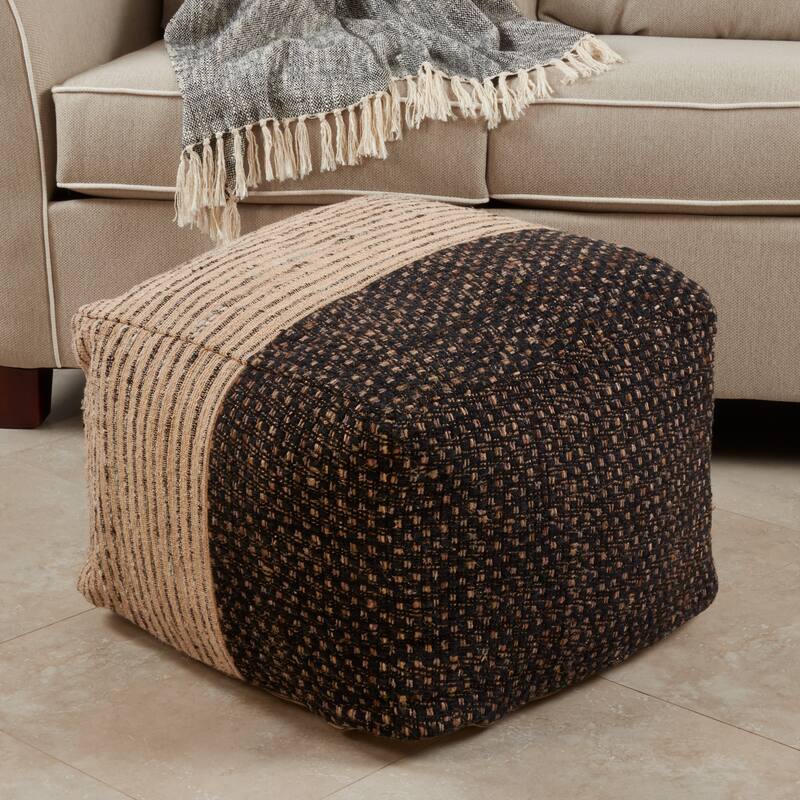 Cotton Floor Pouf With Two-Tone Design