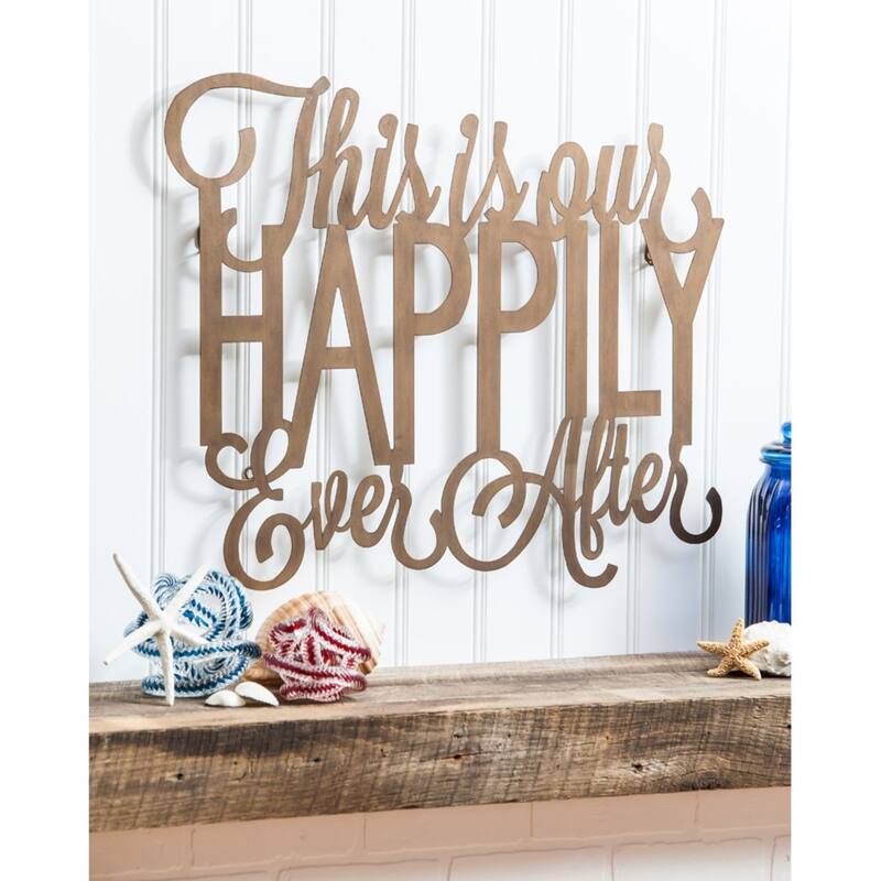 "Happily Ever After" 3D Cursive Metal Wall Décor w/ Metallic Finish