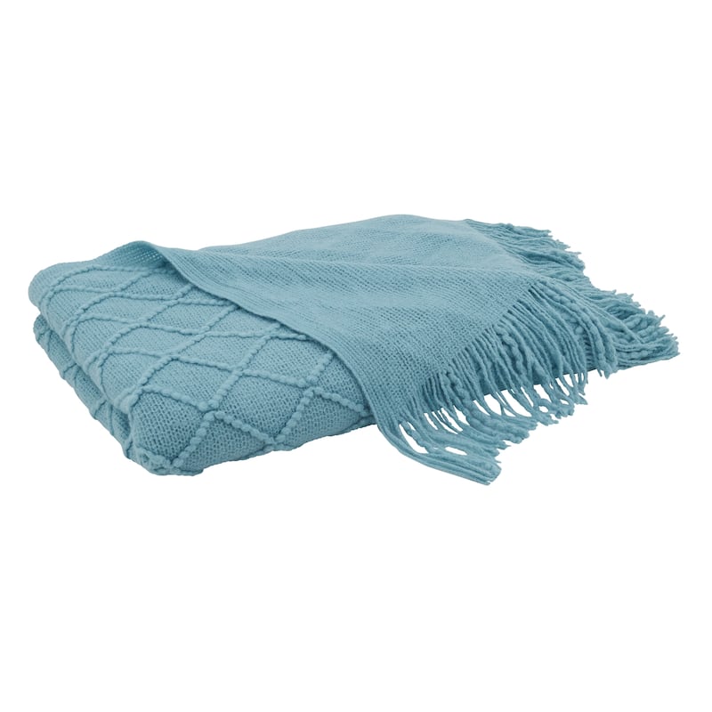 Knitted Design Throw Blanket - Light Blue
