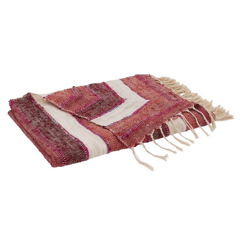 Cotton Throw With Striped Design