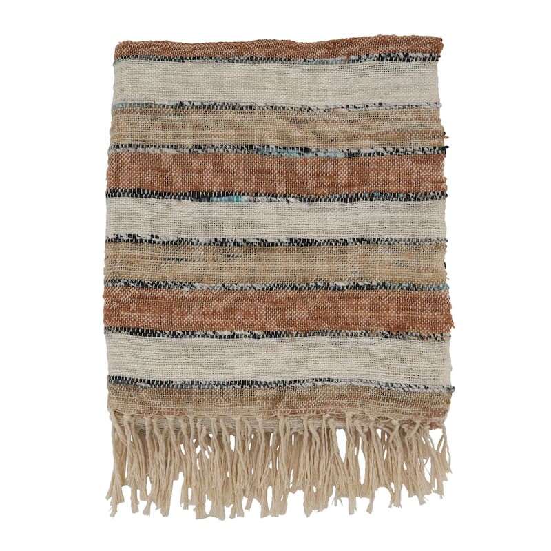 Cotton Throw With Striped Design