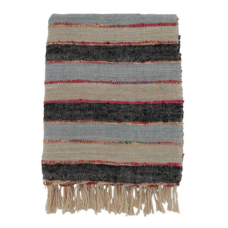 Cotton Throw With Striped Design