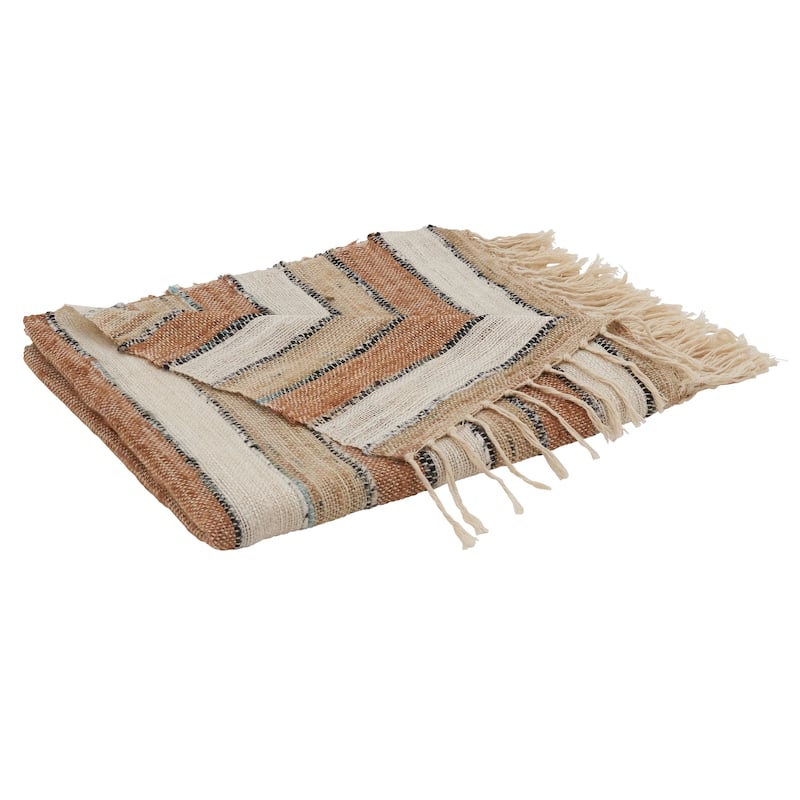 Cotton Throw With Striped Design
