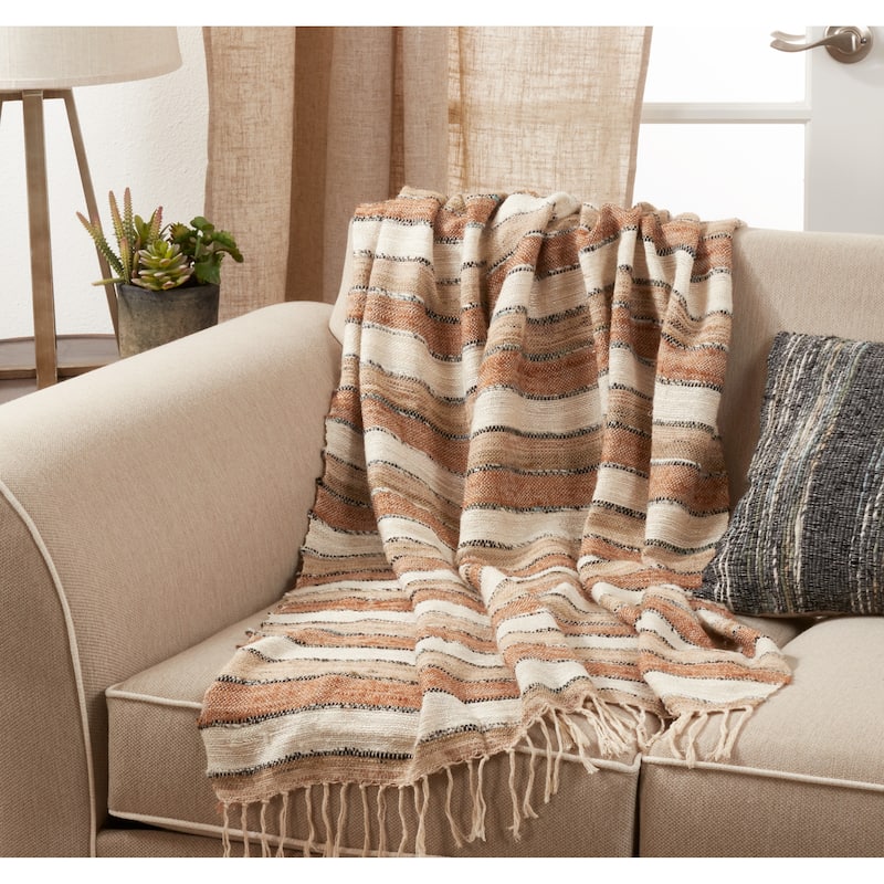 Cotton Throw With Striped Design