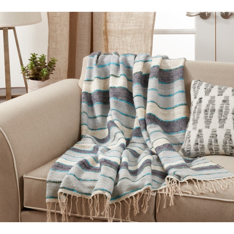 Cotton Throw With Striped Design