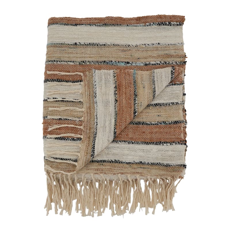 Cotton Throw With Striped Design