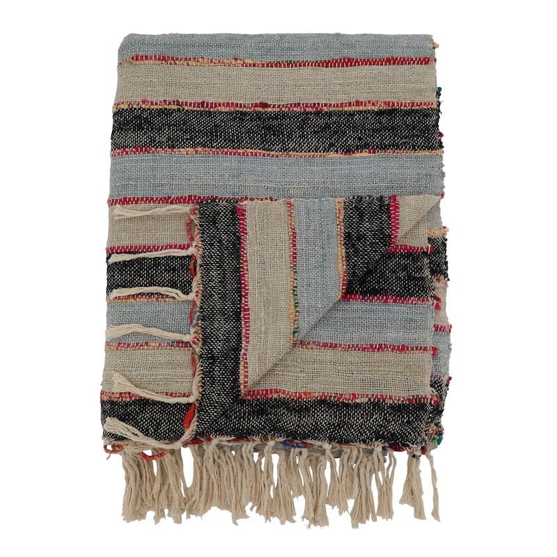 Cotton Throw With Striped Design