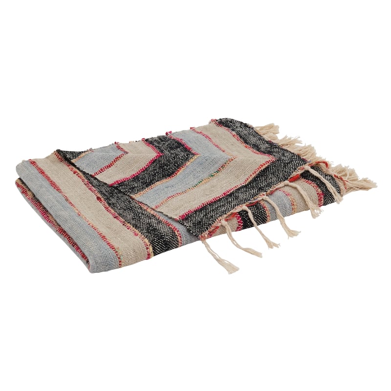 Cotton Throw With Striped Design