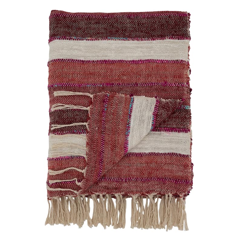 Cotton Throw With Striped Design