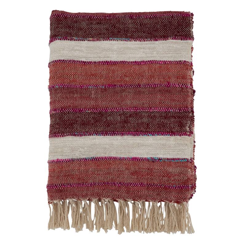 Cotton Throw With Striped Design
