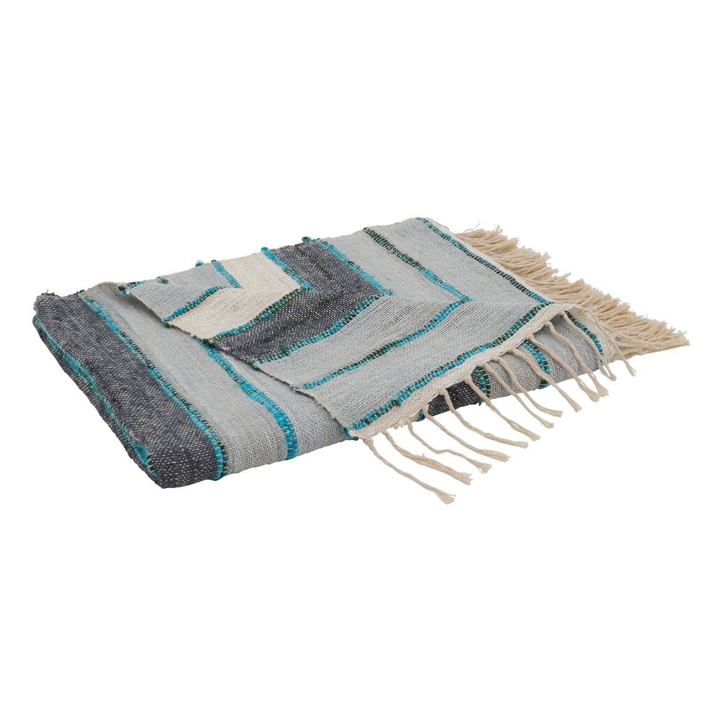 Cotton Throw With Striped Design