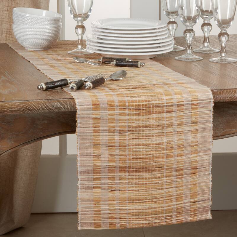Water Hyacinth Table Runner With Striped Design - White