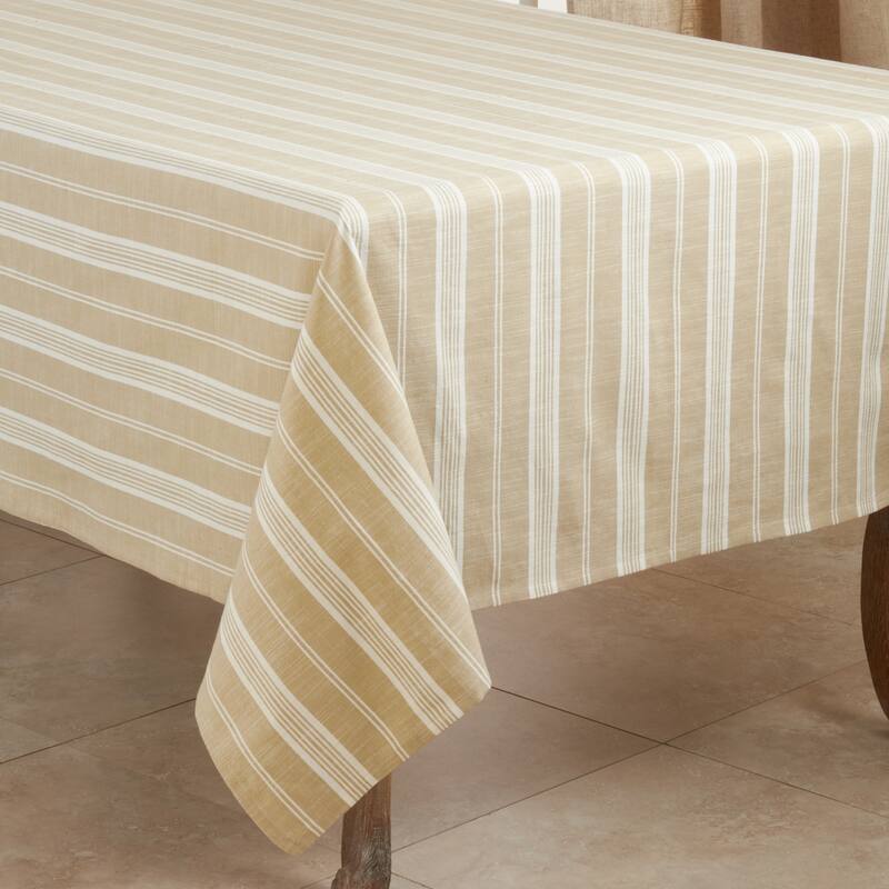 Cotton Tablecloth With Striped Design - Khaki - 70" x 70"