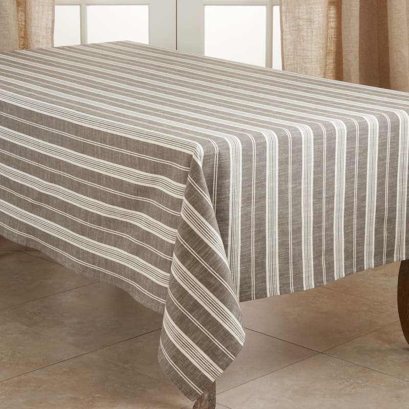 Cotton Tablecloth With Striped Design - Grey - 65" x 160"