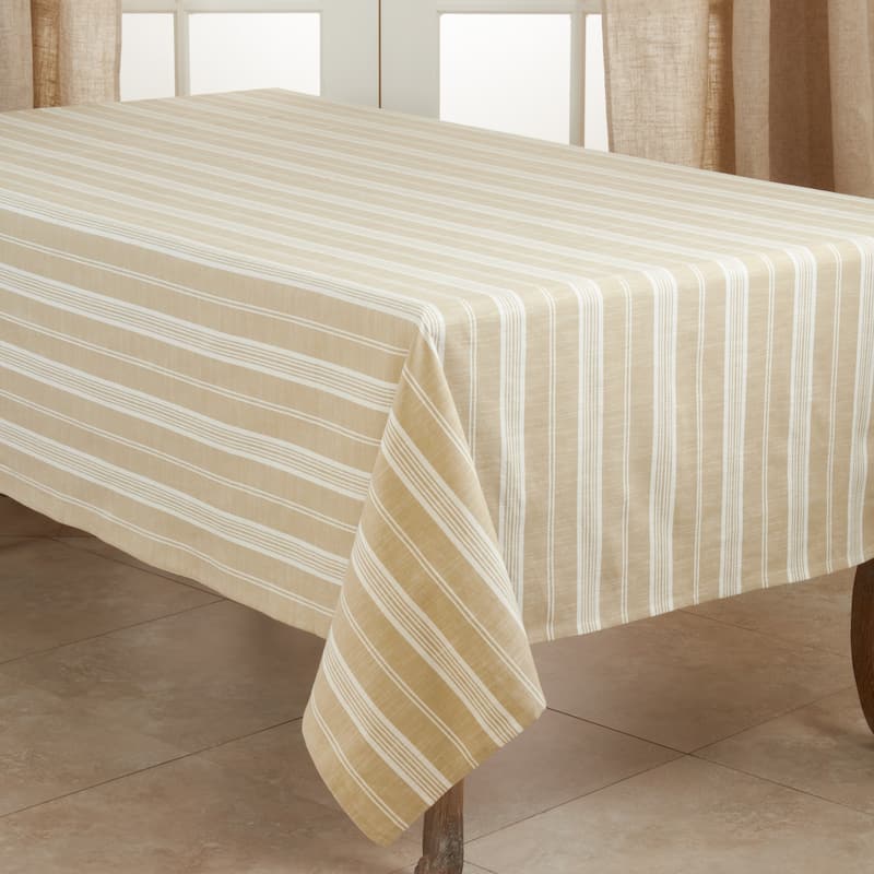 Cotton Tablecloth With Striped Design - Khaki - 65" x 160"