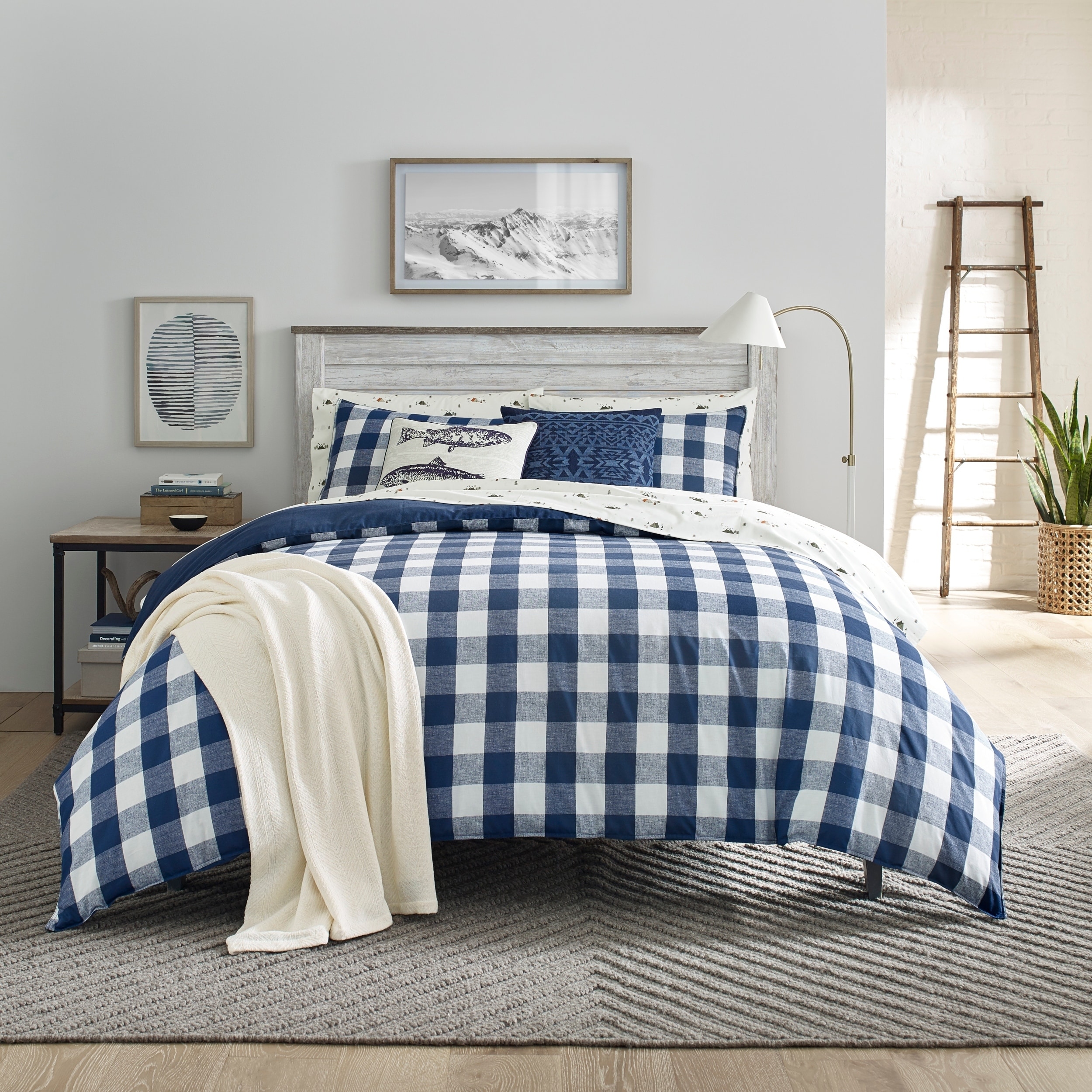 blue check duvet set