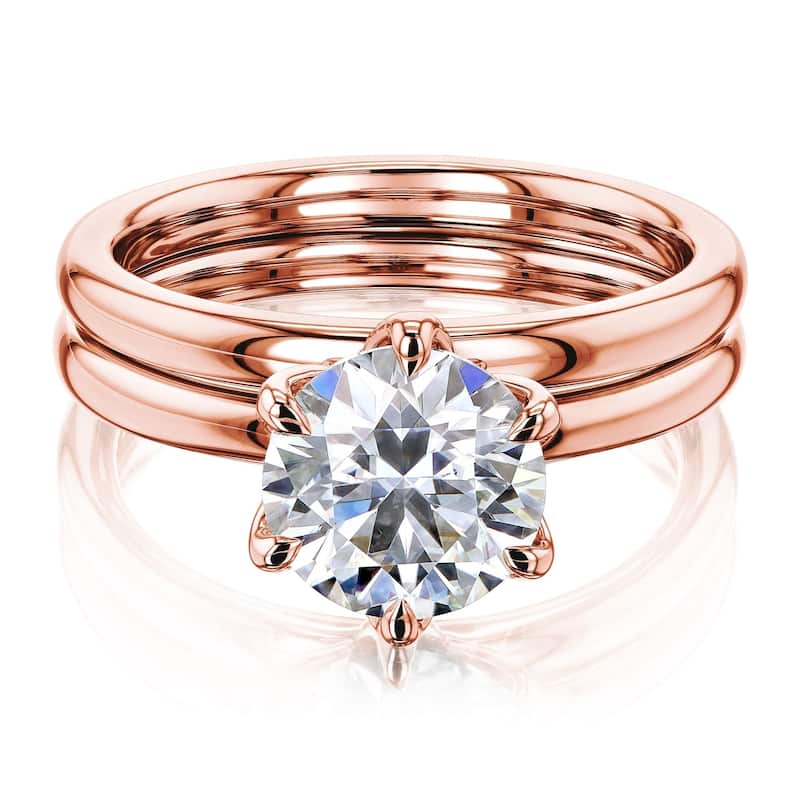 Annello by Kobelli 14k Gold 1.9 Carat Round Forever One Moissanite Solitaire 6-Prong Floating Comfort Fit Bridal Set (DEF/VS)