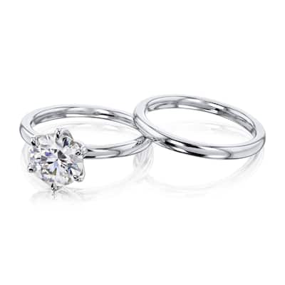 Annello by Kobelli 14k Gold 1.9 Carat Round Forever One Moissanite Solitaire 6-Prong Floating Comfort Fit Bridal Set (DEF/VS)