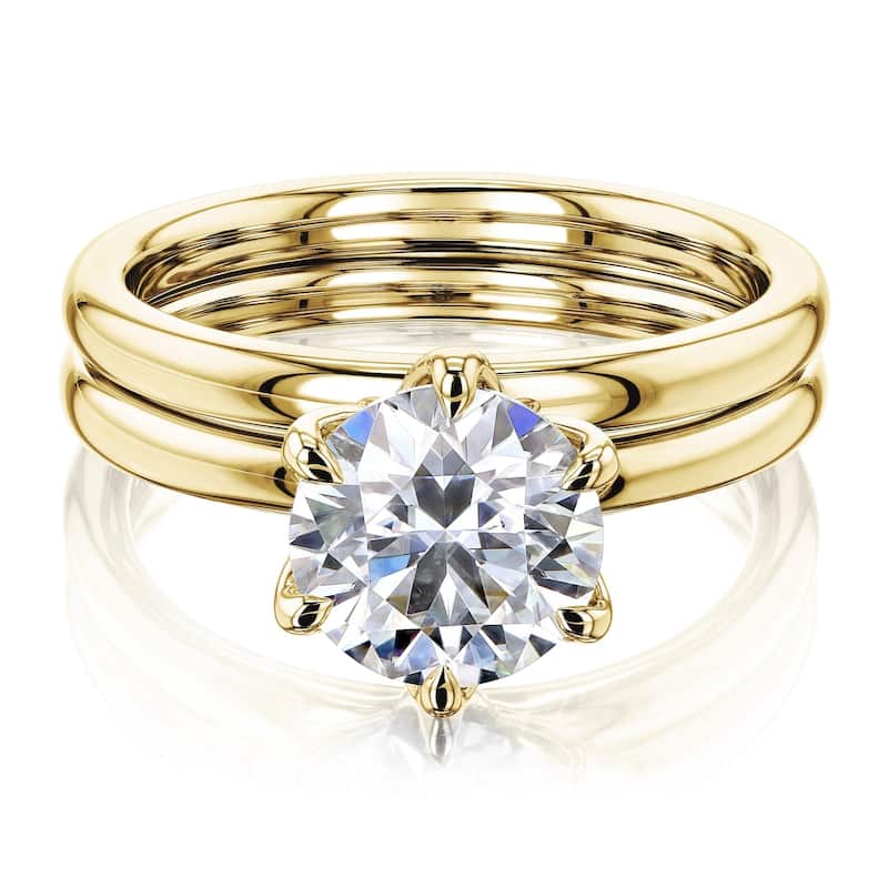 Annello by Kobelli 14k Gold 1.9 Carat Round Forever One Moissanite Solitaire 6-Prong Floating Comfort Fit Bridal Set (DEF/VS)