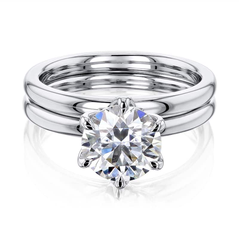 Annello by Kobelli 14k Gold 1.9 Carat Round Forever One Moissanite Solitaire 6-Prong Floating Comfort Fit Bridal Set (DEF/VS)