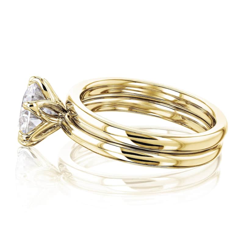 Annello by Kobelli 14k Gold 1.9 Carat Round Forever One Moissanite Solitaire 6-Prong Floating Comfort Fit Bridal Set (DEF/VS)