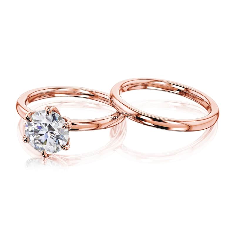 Annello by Kobelli 14k Gold 1.9 Carat Round Forever One Moissanite Solitaire 6-Prong Floating Comfort Fit Bridal Set (DEF/VS)