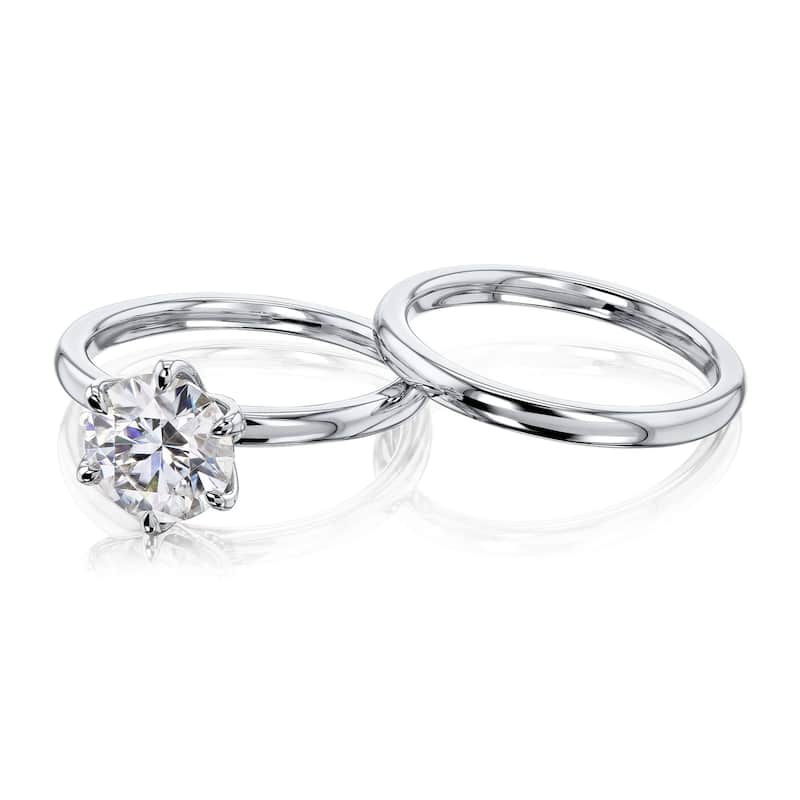 Annello by Kobelli 14k Gold 1.9 Carat Round Moissanite Solitaire 6-Prong Floating Tulip Head Comfort Fit Bridal Set