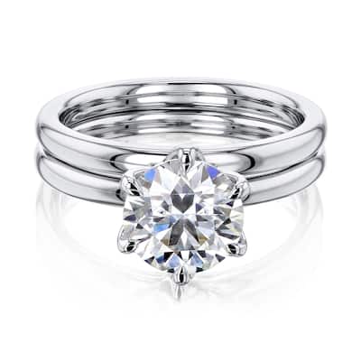 Annello by Kobelli 14k Gold 1.9 Carat Round Moissanite Solitaire 6-Prong Floating Tulip Head Comfort Fit Bridal Set