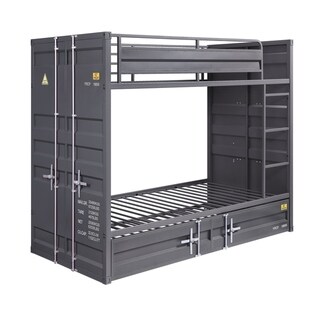Gunmetal Gray Finish Twin Turdle with Metal Frame and Slat system, Gray