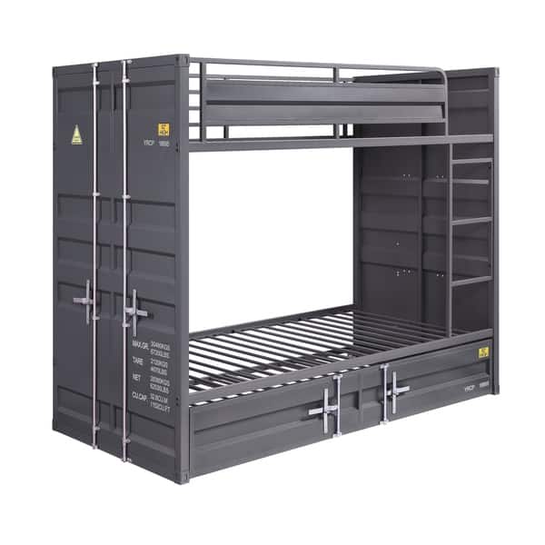 slide 2 of 5, Gunmetal Gray Finish Twin Turdle with Metal Frame and Slat system, Gray
