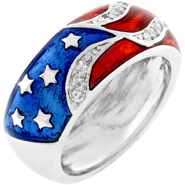 Shop Kate Bissett Silvertone Patriotic Cubic Zirconia Ring - On Sale ...